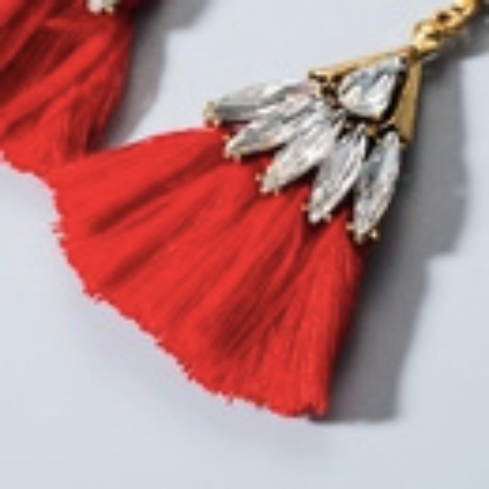New Red Crystal Tassel Earrings - Picture 2 of 5